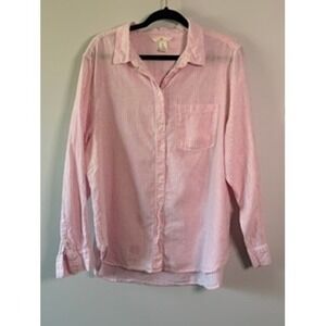 H&M Pink & White Striped Linen Blend Button-Up Shirt – Lightweight Casual Top